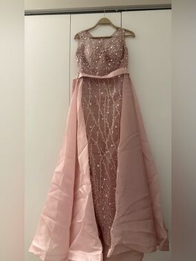 Sequin Embellished Blush Pink Prom Dress with Overlay Skirt